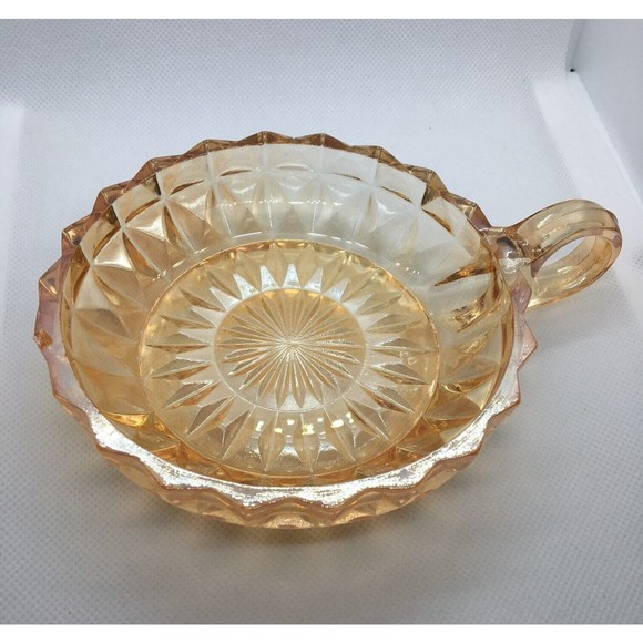 Vtg Carnival Pressed Glass Round Candy Dish Starburst Peach Jeannette Indiana - Picture 2 of 8